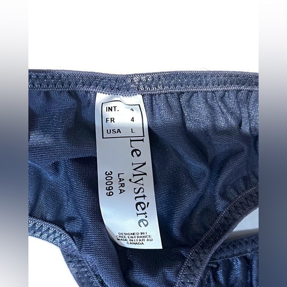 NWT Lara bra 3 pc set,blue,beautiful embroidery 36b, sting bikini & thong,large. - Picture 6 of 7